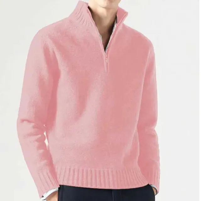 Men's Cashmere Zipper Basic Sweater - Winter Fleece Thicker Slim Half Zipper Turtleneck Warm Pullover