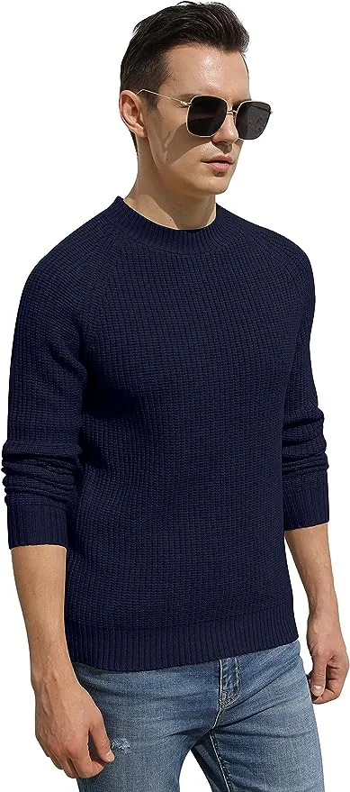Men's Crewneck Casual Sweater Structured Knit Pullover - Navy