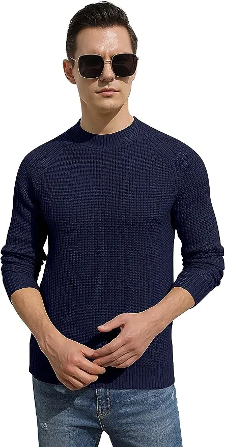 Men's Crewneck Casual Sweater Structured Knit Pullover - Navy