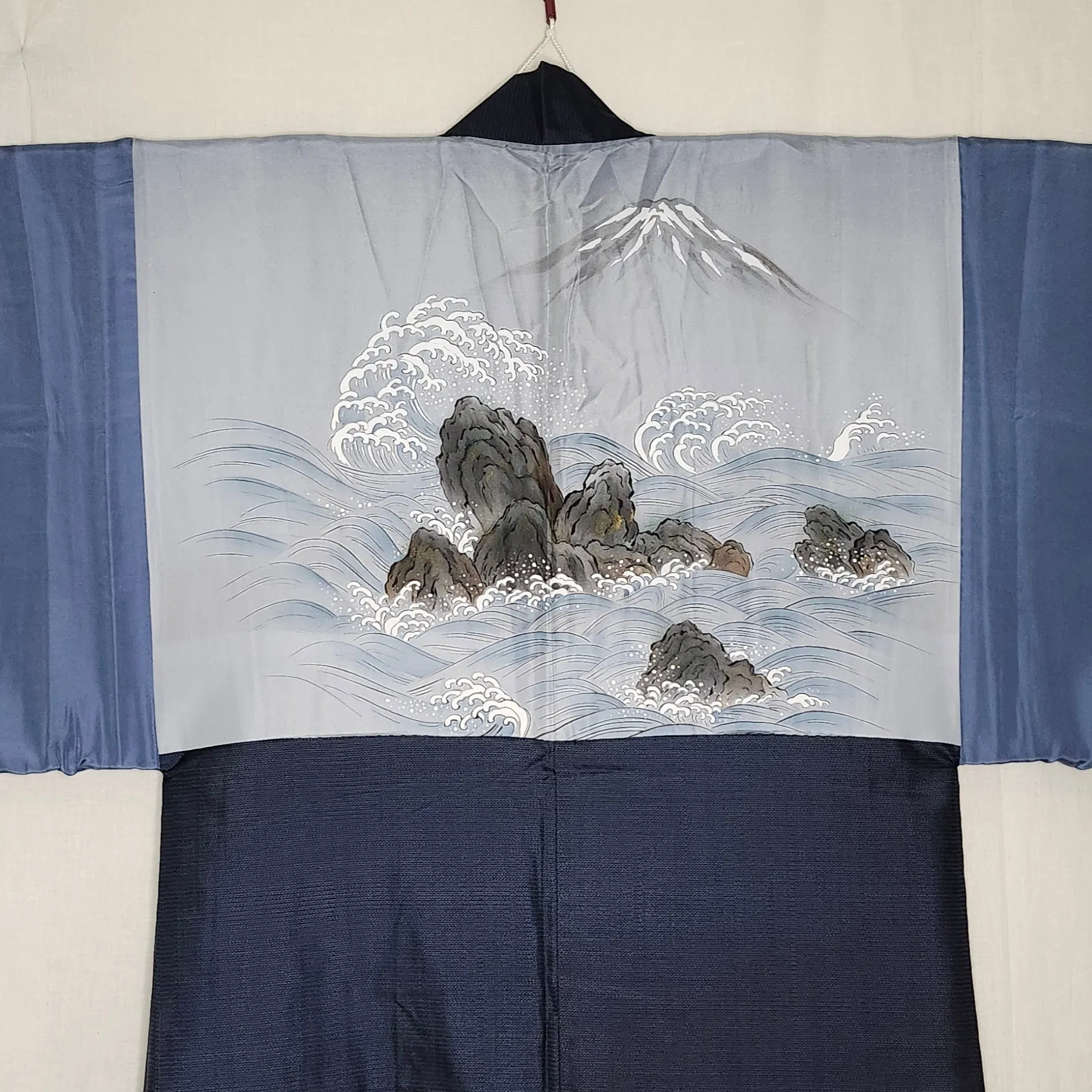 Mens Vintage Haori Coat - Navy Waves