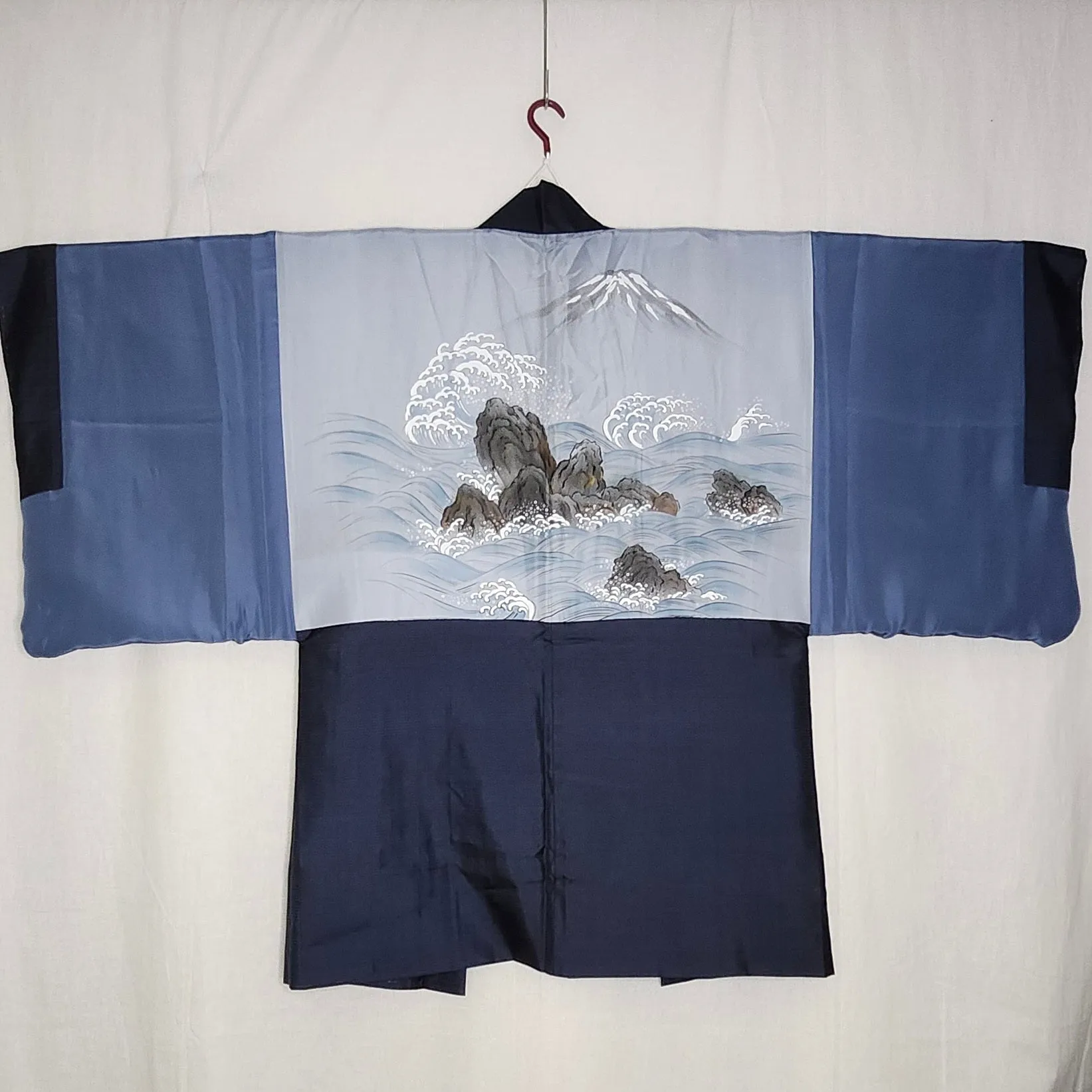 Mens Vintage Haori Coat - Navy Waves