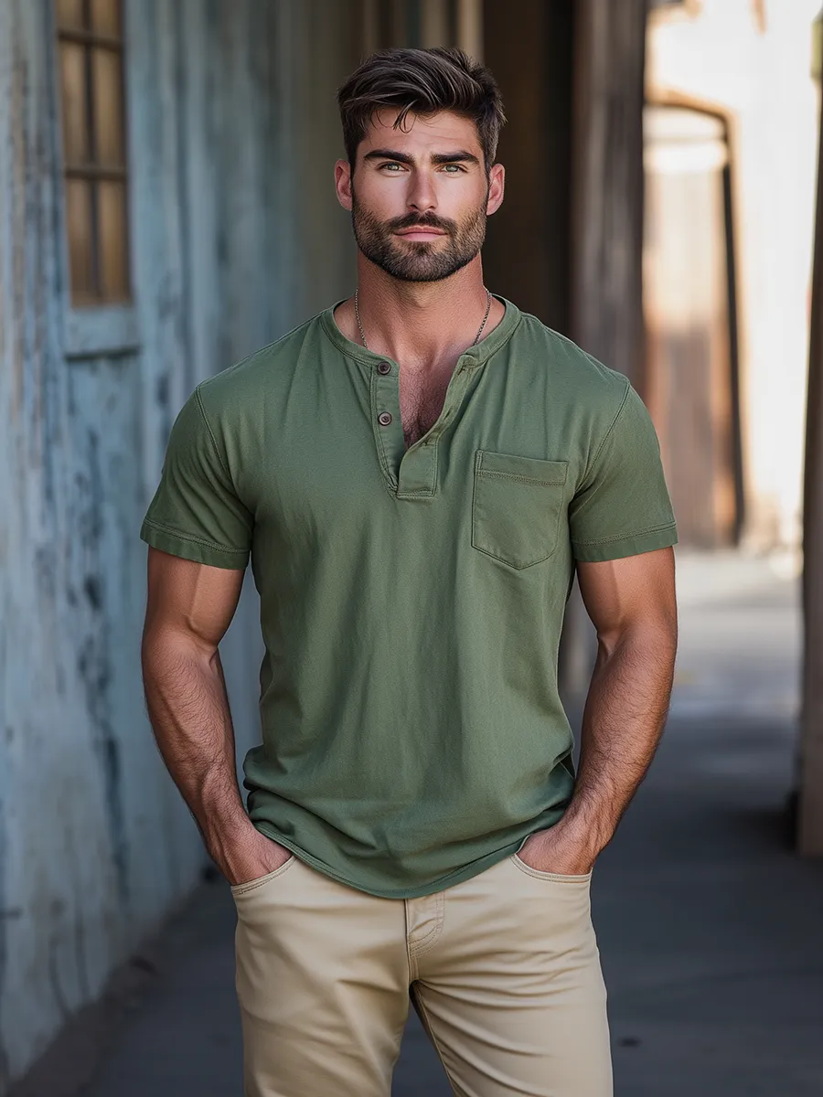 Men's Vintage Short Sleeve Henley T-shirt