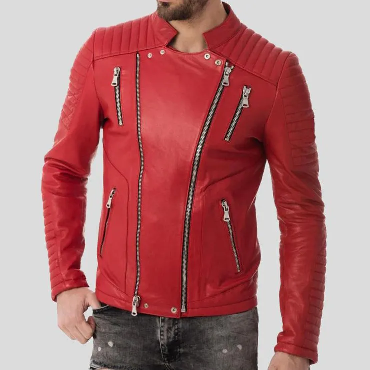 Mens Zipper Style Quilted Leather Jacket