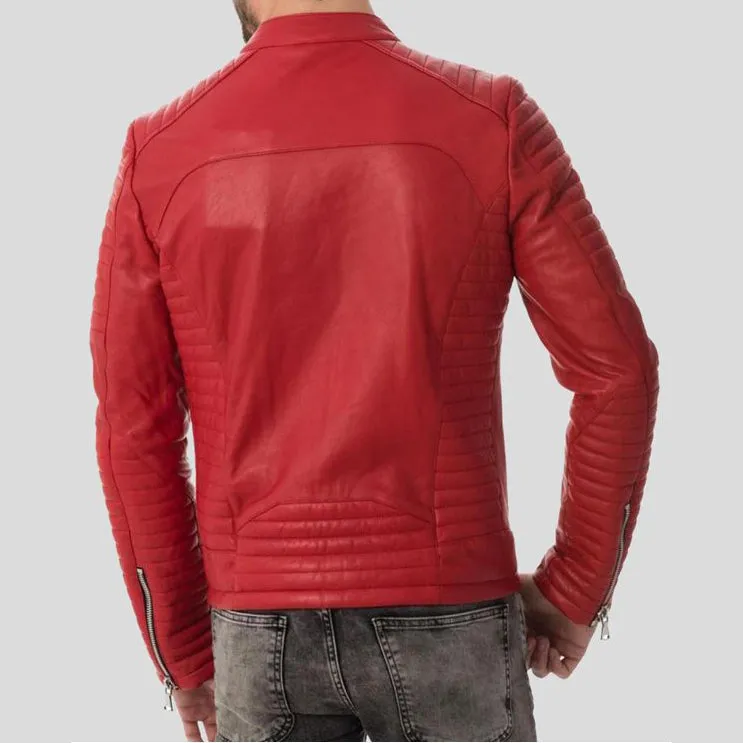 Mens Zipper Style Quilted Leather Jacket