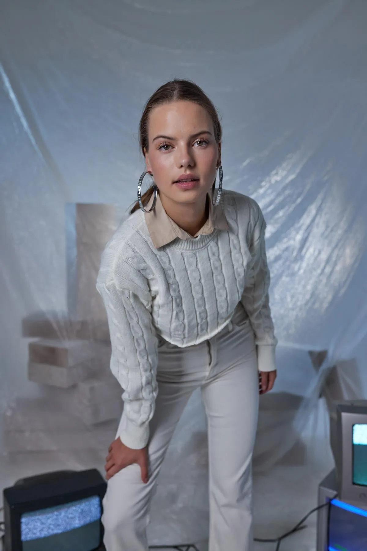 Merit Crew Neck Crop Sweater Ecru