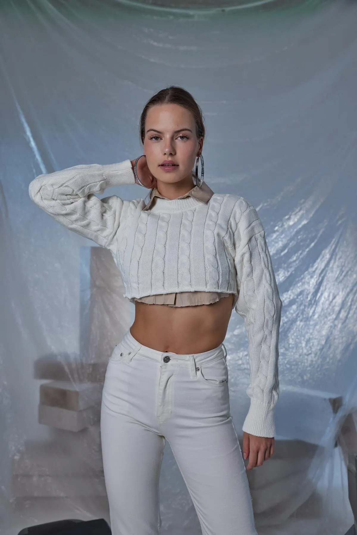Merit Crew Neck Crop Sweater Ecru