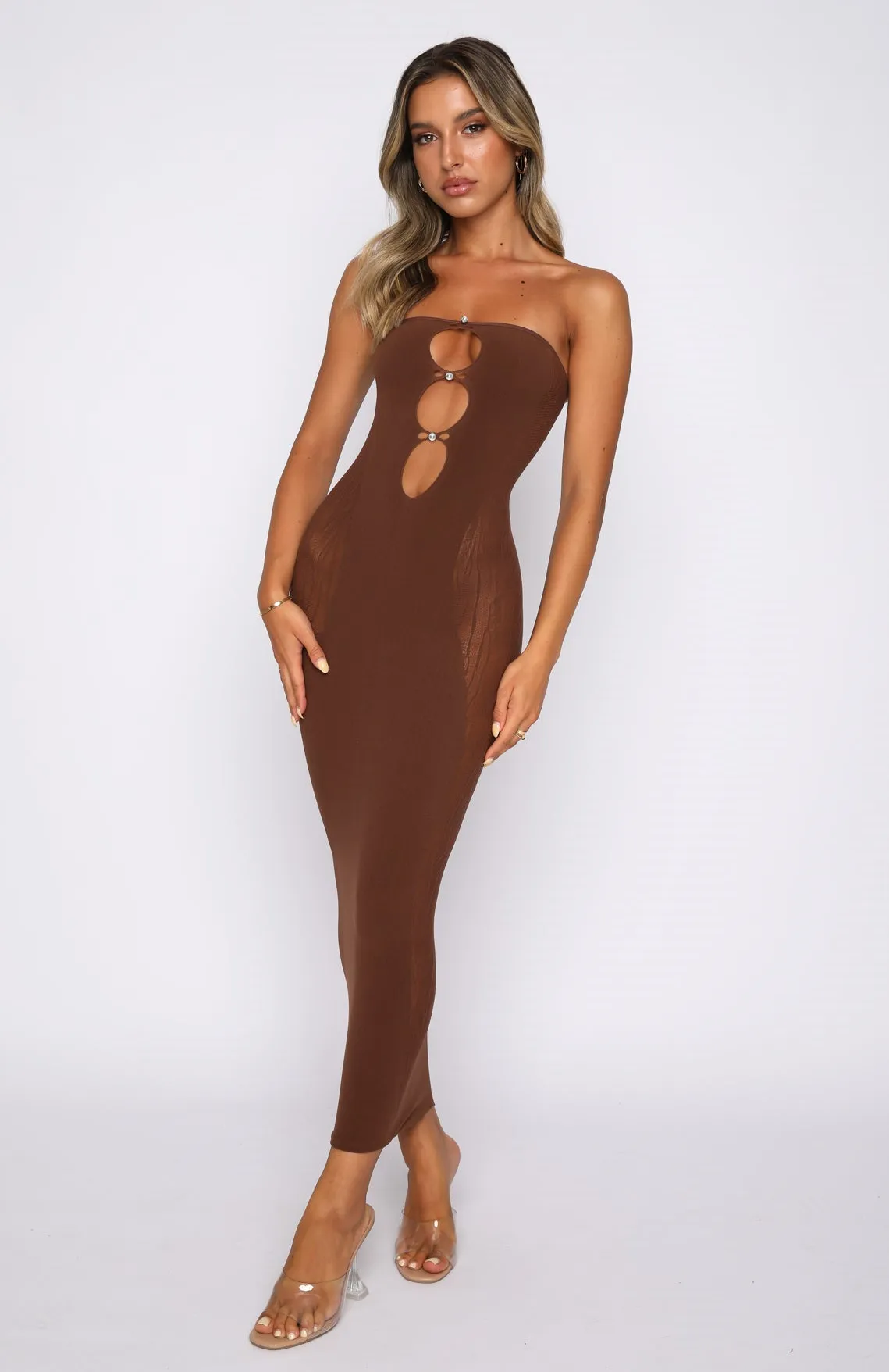 Mesh Bodycon Rhinestone Cut Out Dress