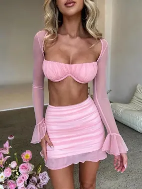Mesh Seduction Set: Strapless Crop Top & Mini Skirt Combo - Club Party Chic