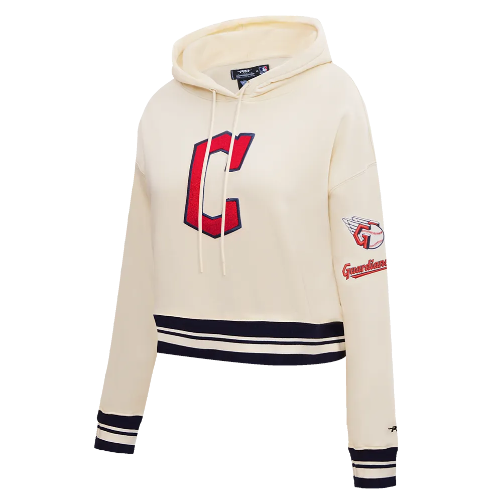 MLB CLEVELAND GUARDIANS RETRO CLASSIC WOMEN'S CROPPED PO HOODIE (EGGSHELL/ MIDNIGHT NAVY)