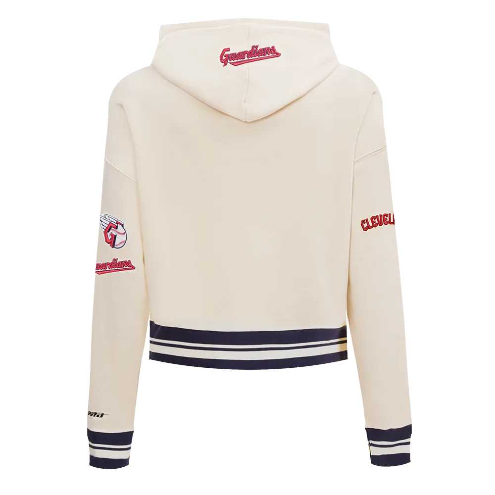 MLB CLEVELAND GUARDIANS RETRO CLASSIC WOMEN'S CROPPED PO HOODIE (EGGSHELL/ MIDNIGHT NAVY)