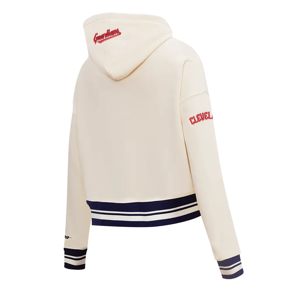 MLB CLEVELAND GUARDIANS RETRO CLASSIC WOMEN'S CROPPED PO HOODIE (EGGSHELL/ MIDNIGHT NAVY)