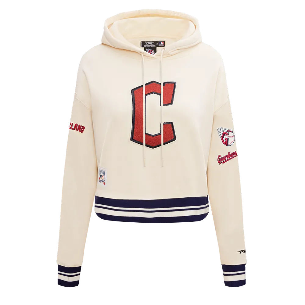 MLB CLEVELAND GUARDIANS RETRO CLASSIC WOMEN'S CROPPED PO HOODIE (EGGSHELL/ MIDNIGHT NAVY)