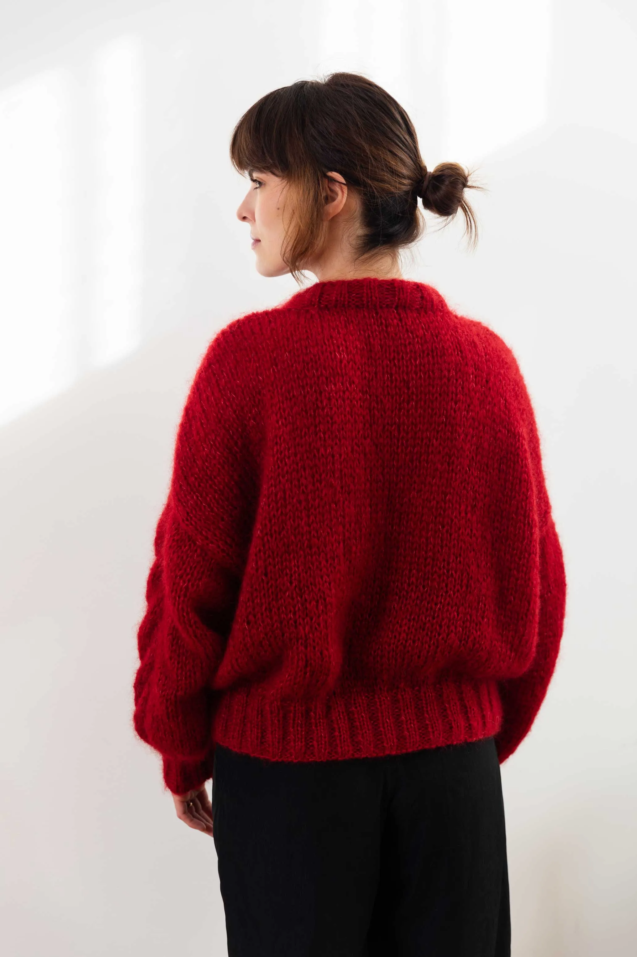 Mohair Cable Knit Sweater - Burgundy Red