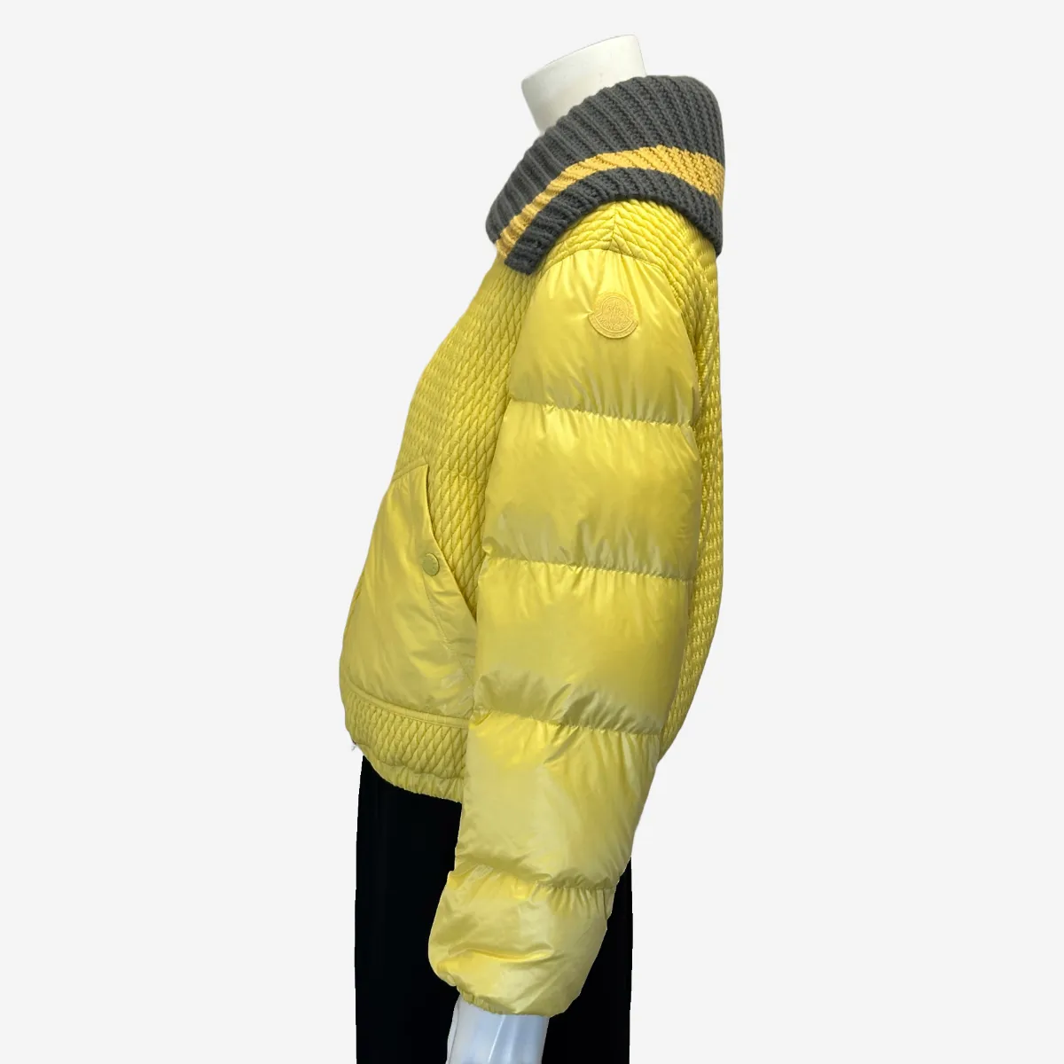 Moncler women's yellow quilted nylon cropped goose down Apront bomber jacket
