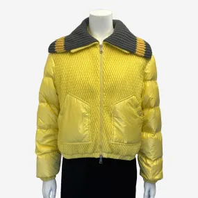Moncler women's yellow quilted nylon cropped goose down Apront bomber jacket