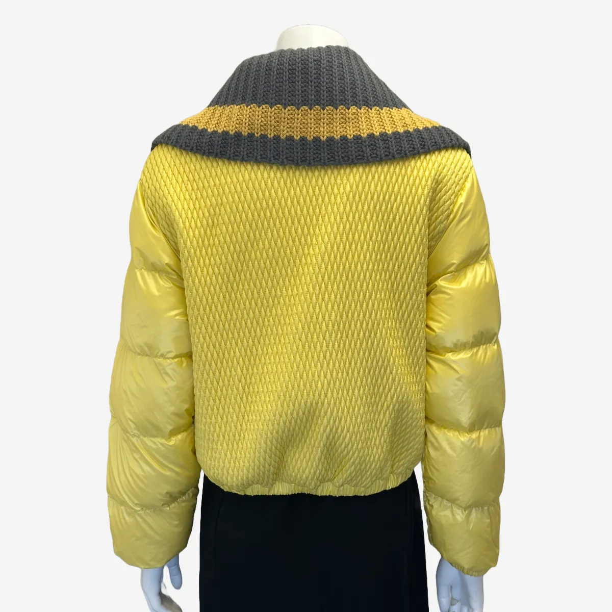 Moncler women's yellow quilted nylon cropped goose down Apront bomber jacket