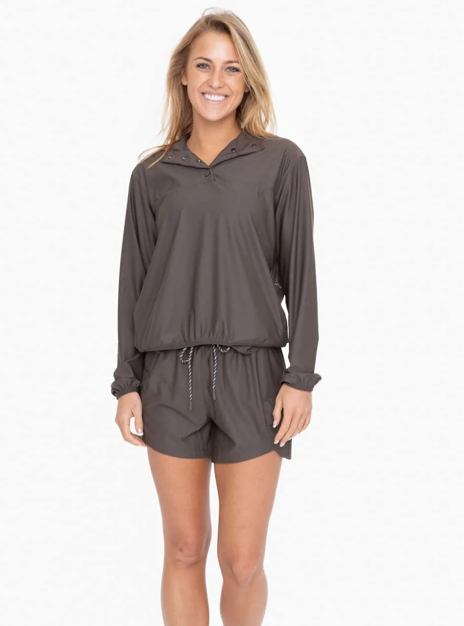 Mono B Women's Nylon Blend Active Pullover Top - Black Olive