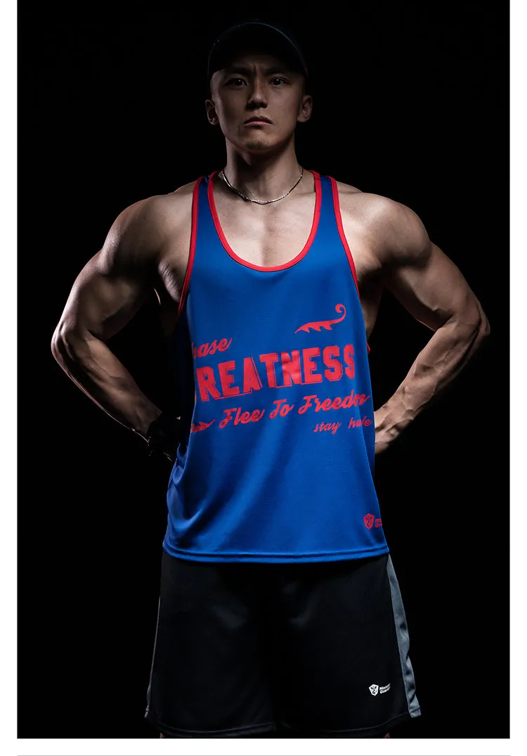 MONSTER GUARDIANS MUSCLE VEST IN RED TEXT PRINT