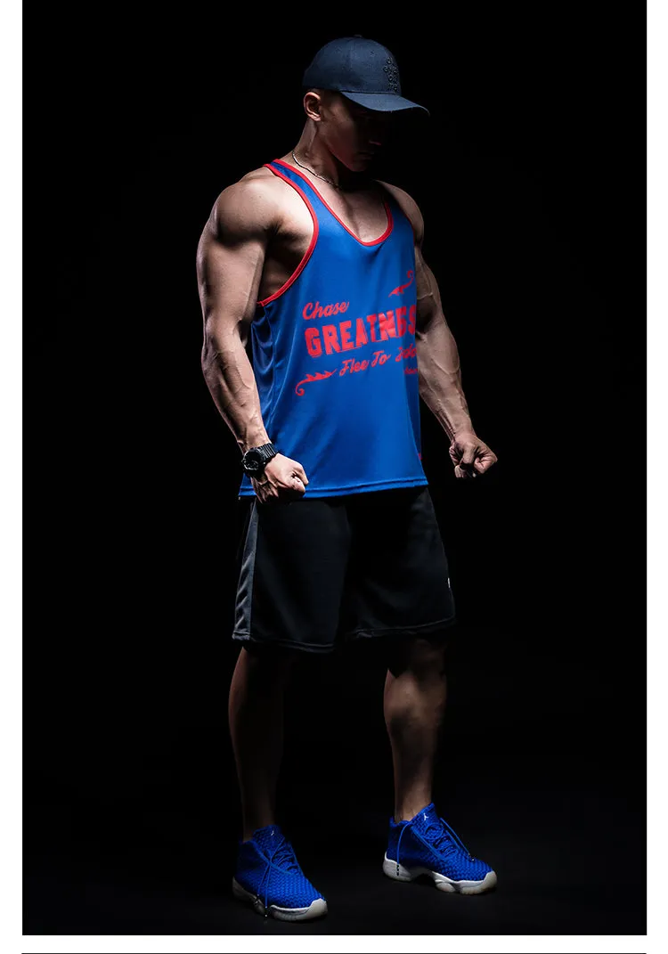 MONSTER GUARDIANS MUSCLE VEST IN RED TEXT PRINT
