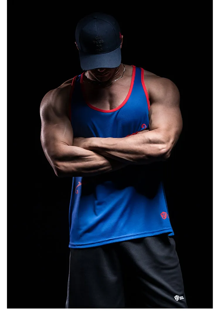 MONSTER GUARDIANS MUSCLE VEST IN RED TEXT PRINT