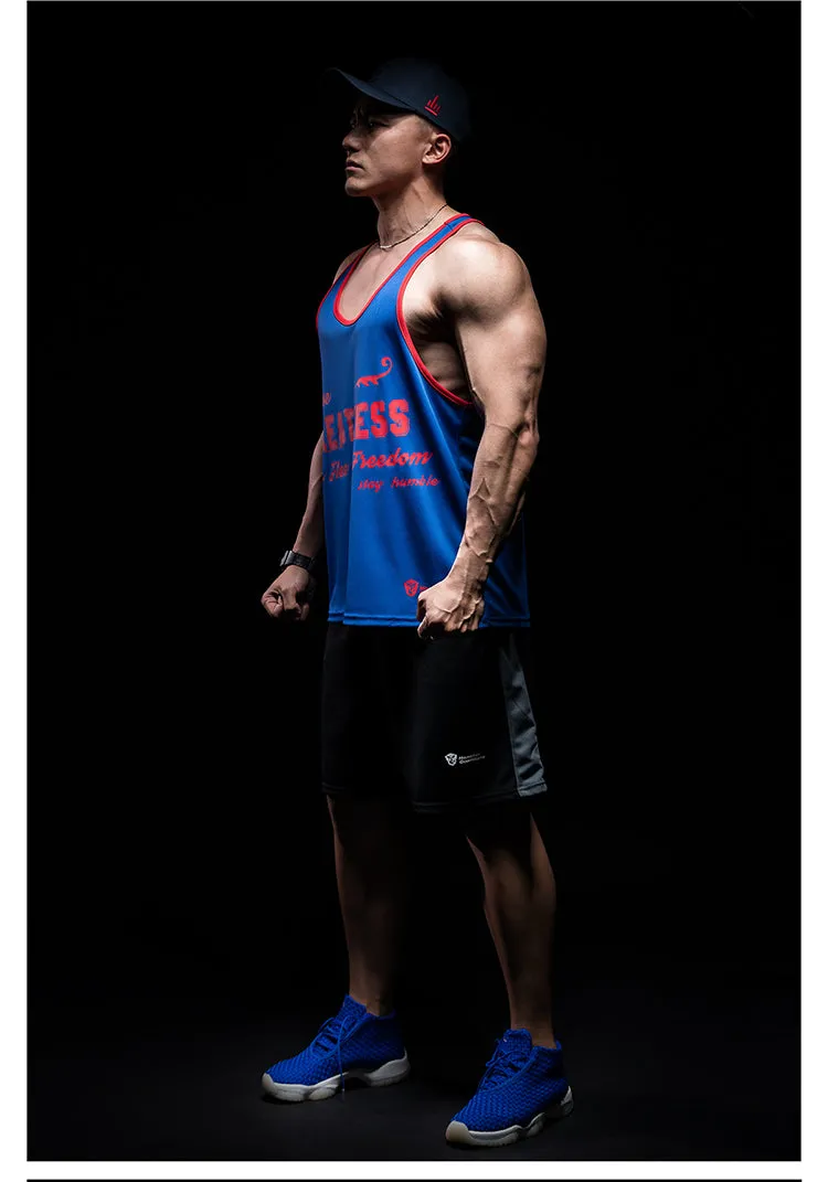 MONSTER GUARDIANS MUSCLE VEST IN RED TEXT PRINT