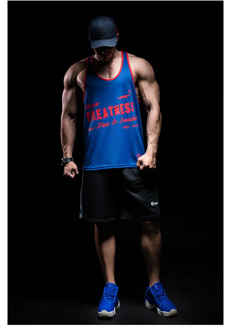 MONSTER GUARDIANS MUSCLE VEST IN RED TEXT PRINT