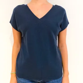 Naval Blue Short Sleeved Batwing Cashmere V-Neck Jumper Medium