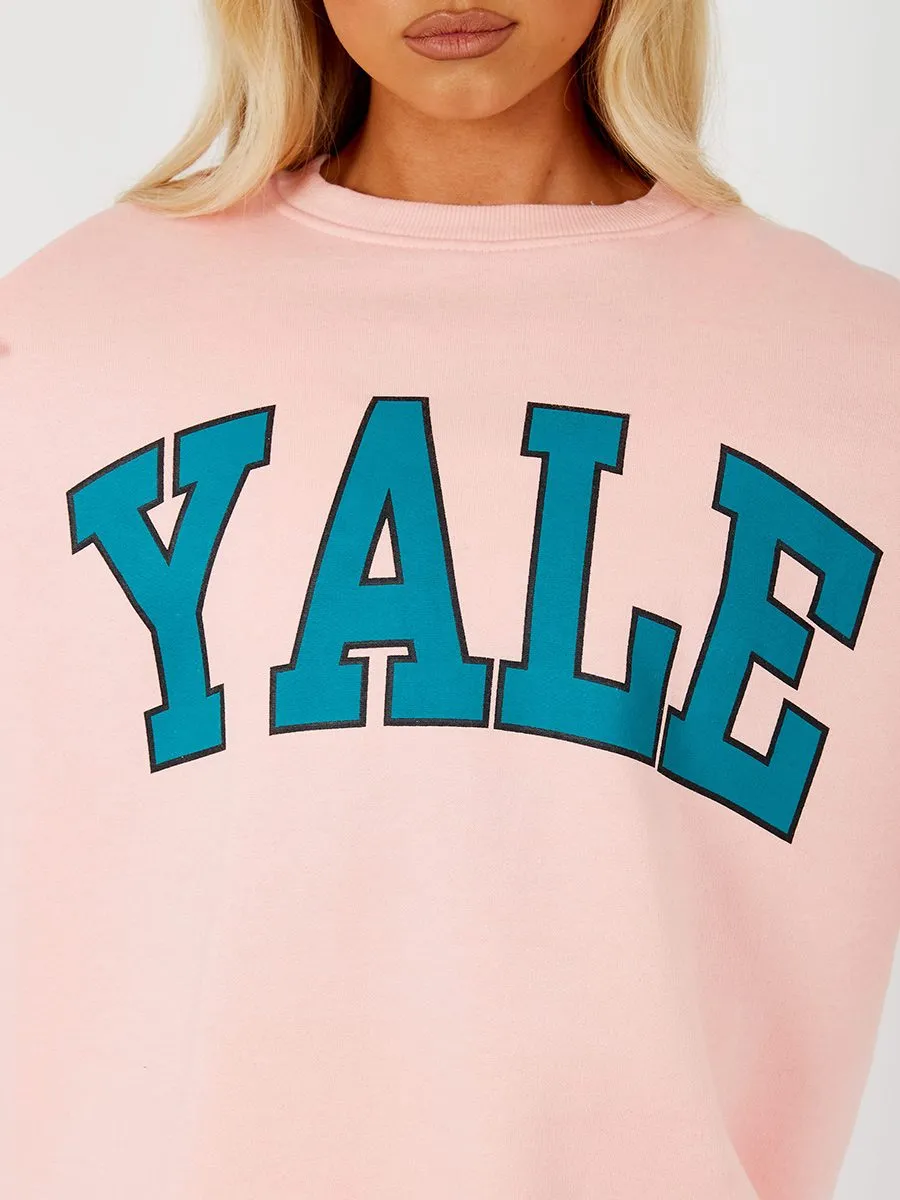 Nessy YALE Graphic Sweatshirt Jumper In Pink