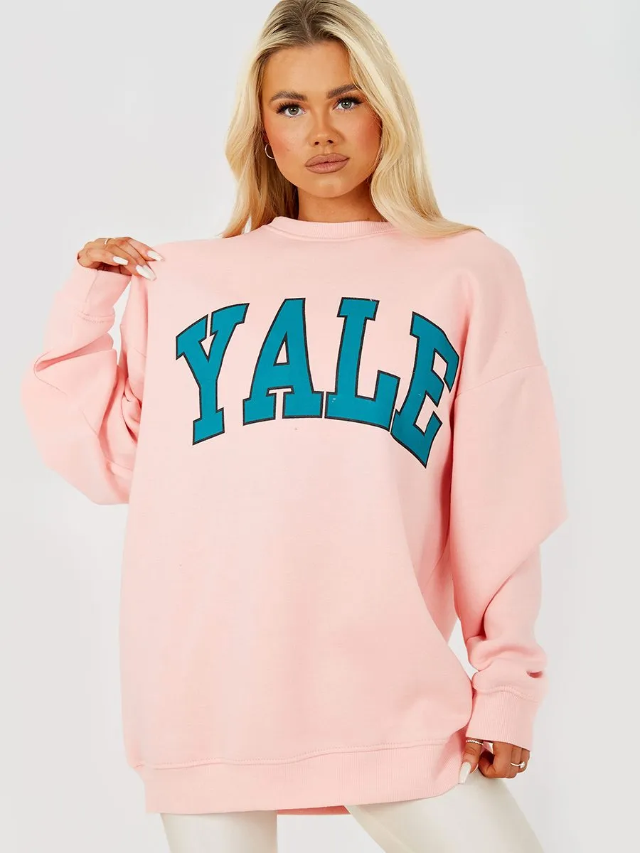 Nessy YALE Graphic Sweatshirt Jumper In Pink