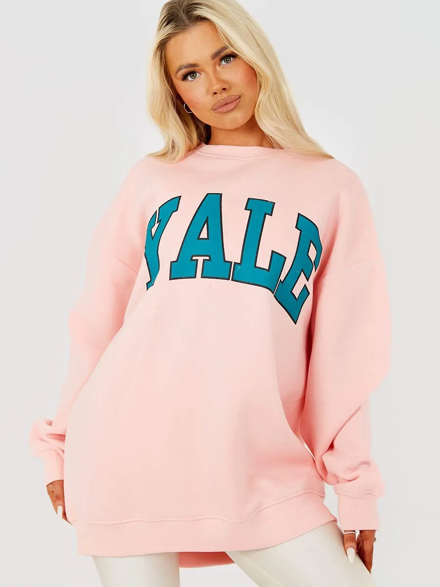 Nessy YALE Graphic Sweatshirt Jumper In Pink