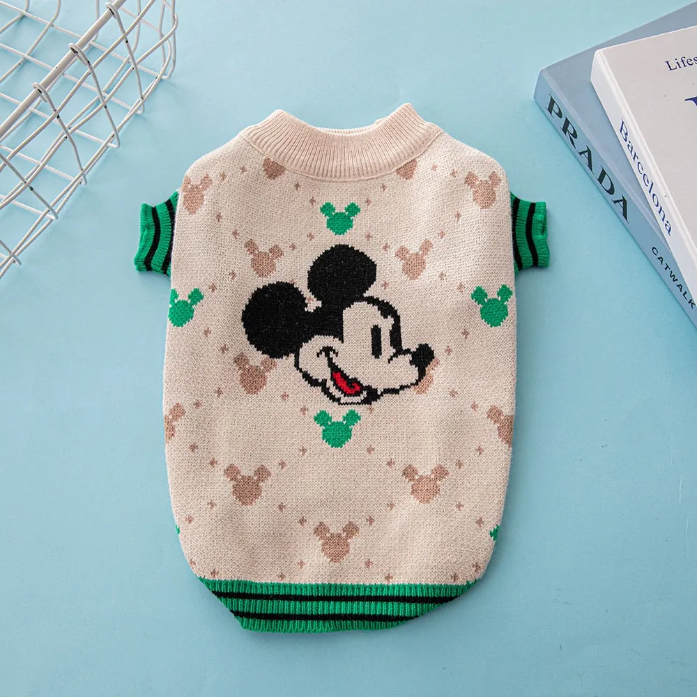 New Pullover Dog Sweater Fashion Green Grey Red Mickey Mouse
