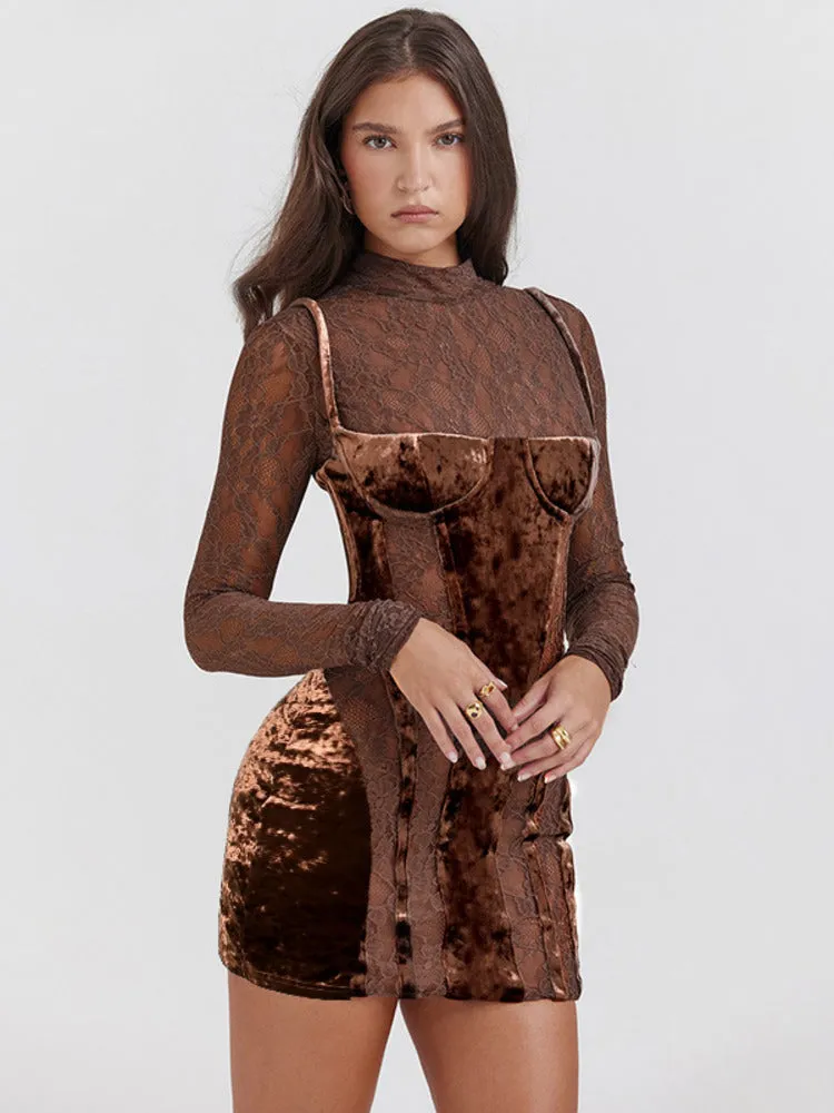 Norma Hollow Out Sheer Lace Sexy Mini Dress