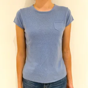 Pale Blue Cashmere Crew Neck Short Sleeved Jumper Extra Small