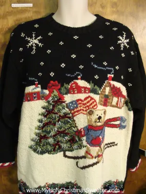 Patriotic Skiing Bear Ugly Christmas Sweater