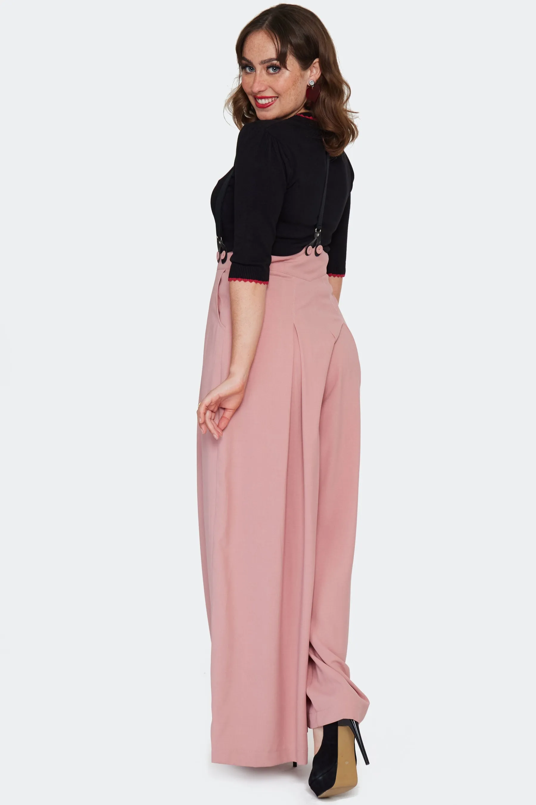 Pink Pleated High Waisted Suspender Pants by Voodoo Vixen
