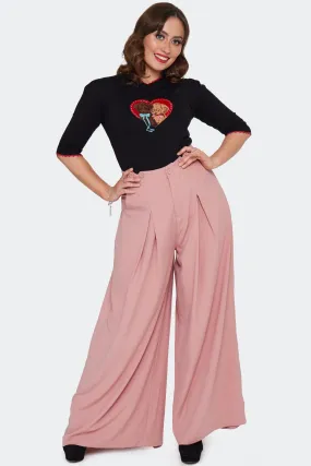 Pink Pleated High Waisted Suspender Pants by Voodoo Vixen