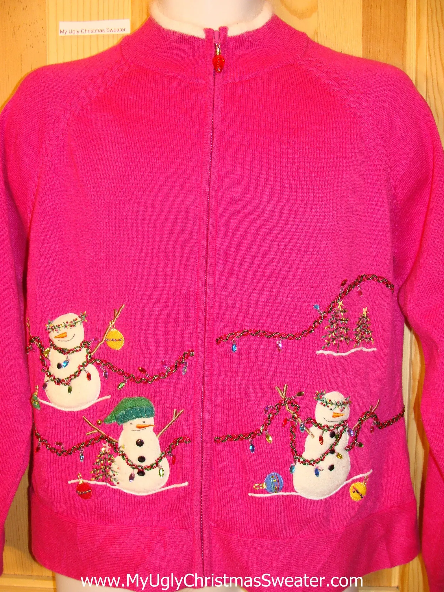 Pink Ugly Christmas Sweater Bling Snowmen