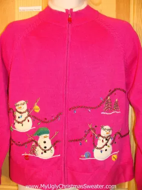 Pink Ugly Christmas Sweater Bling Snowmen