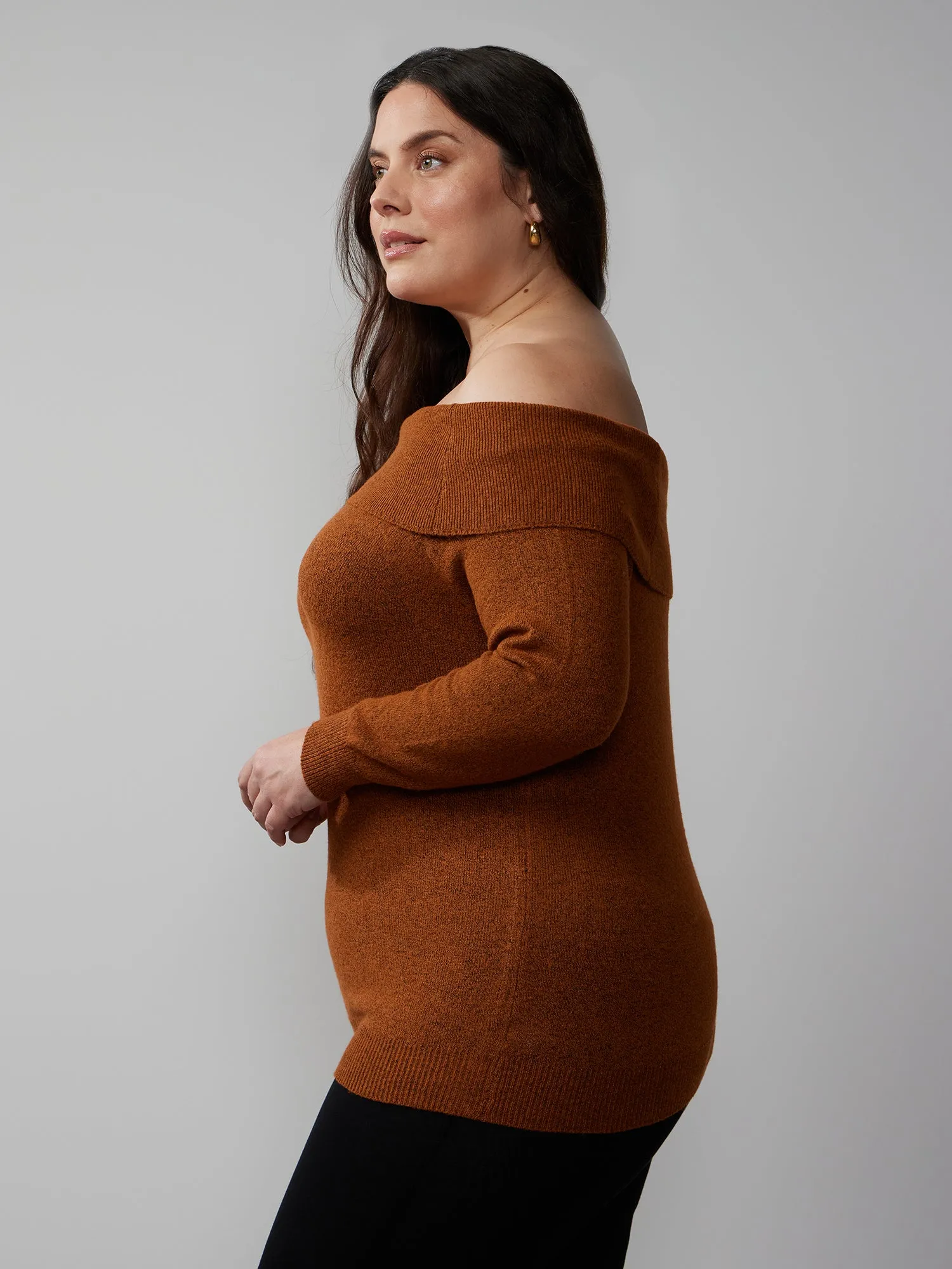 Plus Off Shoulder Long Sleeve Pullover