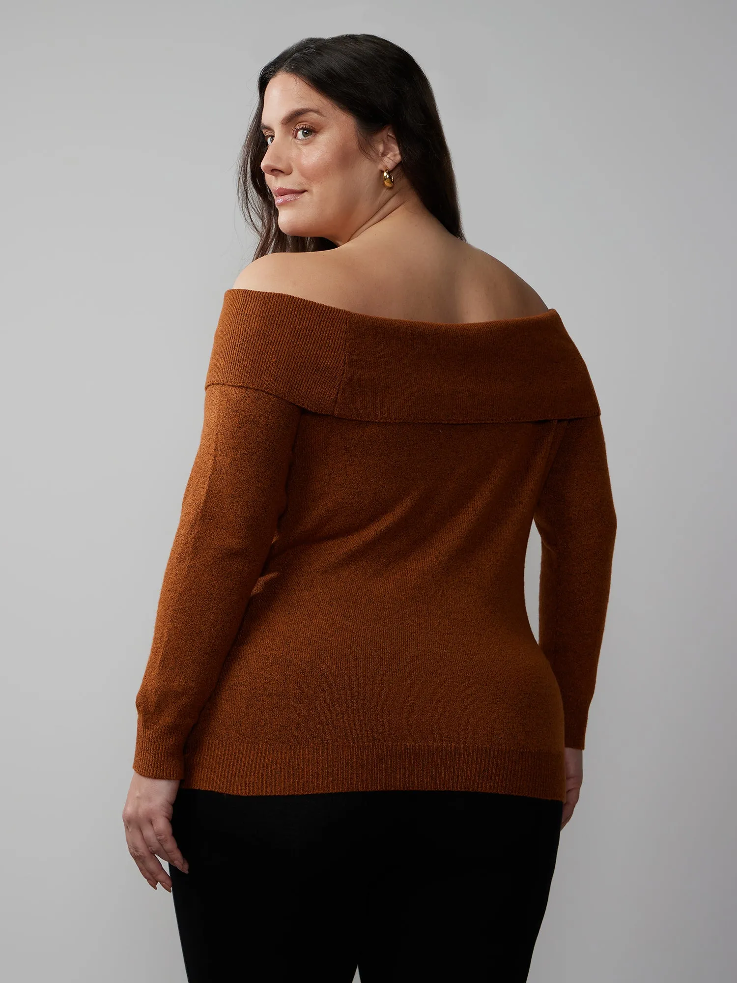 Plus Off Shoulder Long Sleeve Pullover