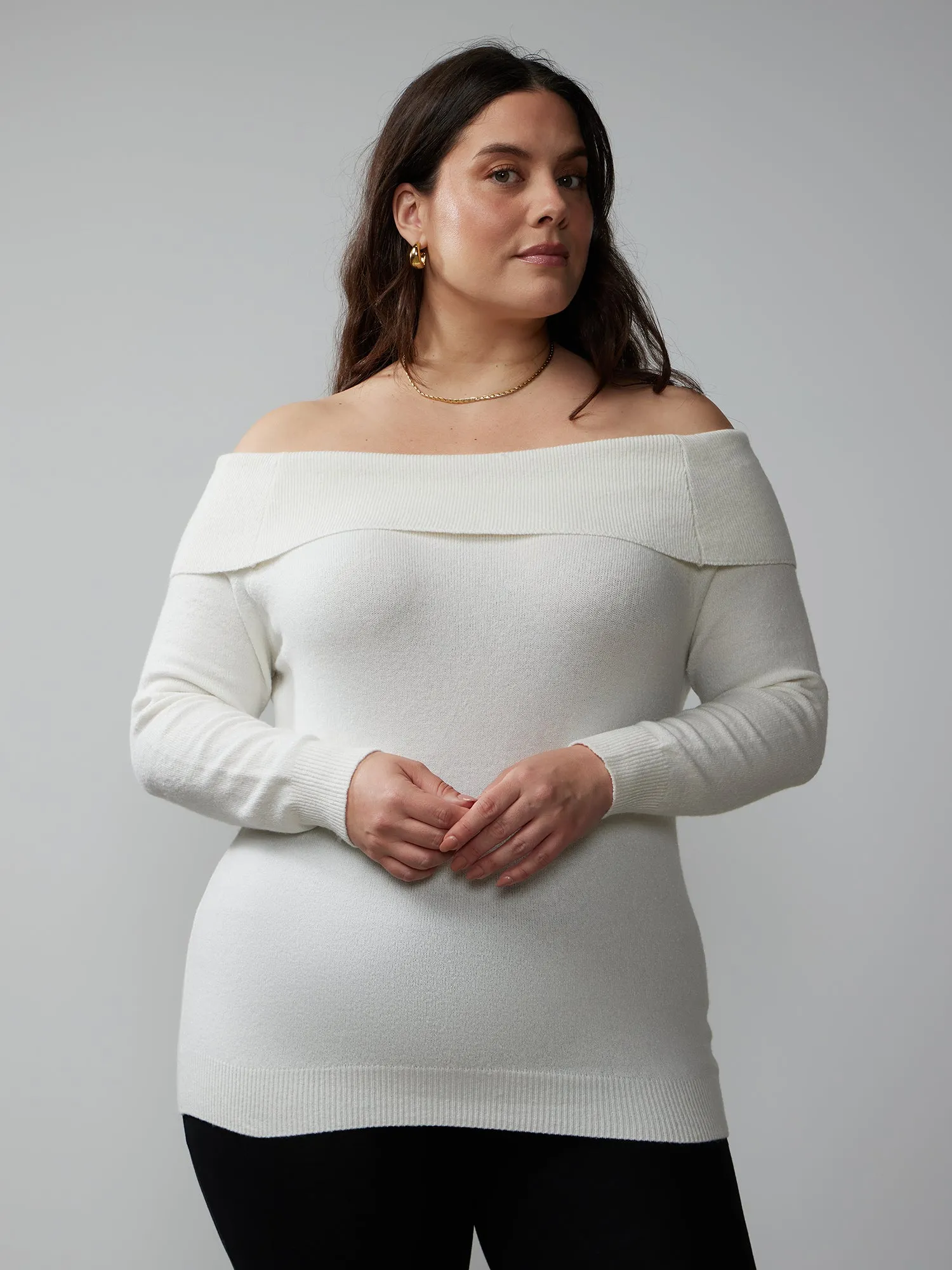 Plus Off Shoulder Long Sleeve Pullover