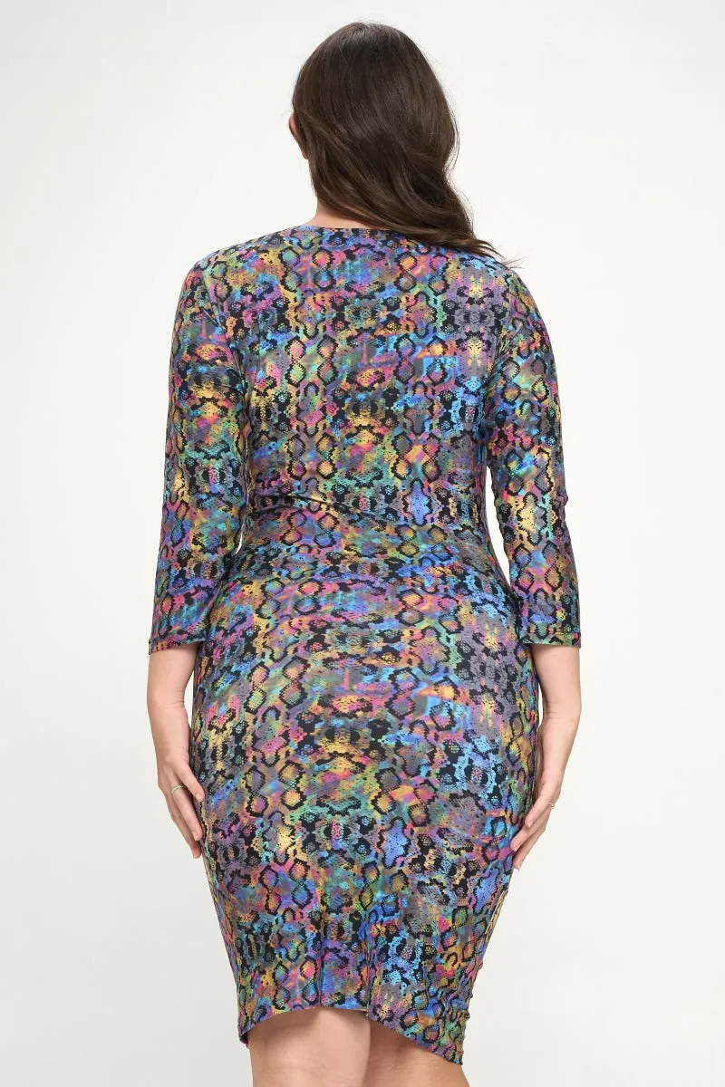 Plus Size Iridescent Snakeskin Bodycon Midi Dress