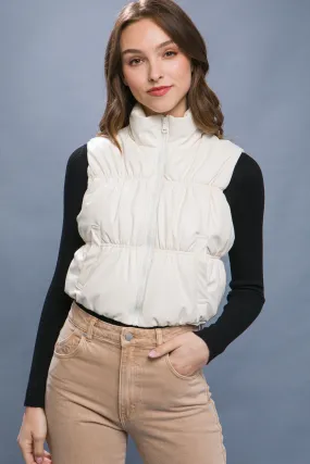 "Winter White" Faux Leather Ivory Puffer Vest