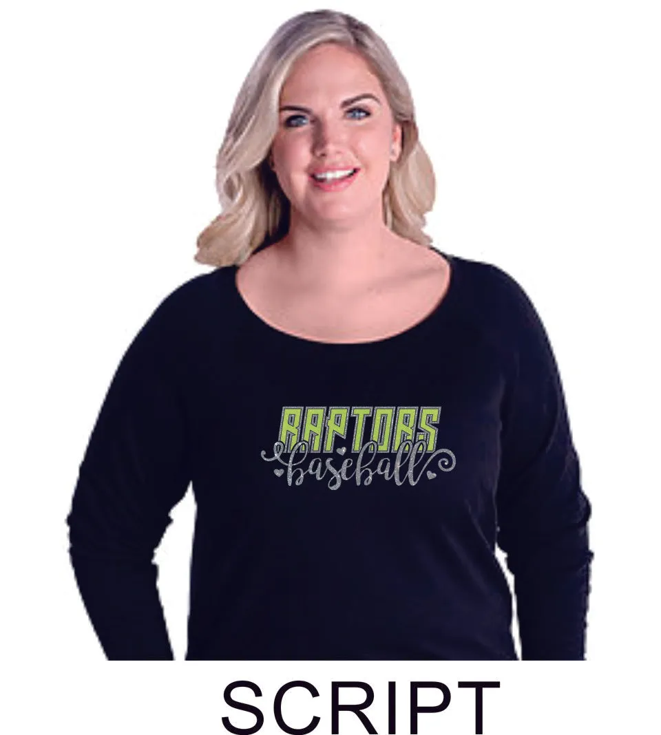 Raptors Curvy Ladies Slouchy Pullover in 2 Designs- 4 Sports- Matte or Glitter