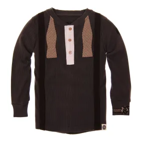 Real Suspender Bow Tie Baby Henley Shirt by: Mini Shatsu