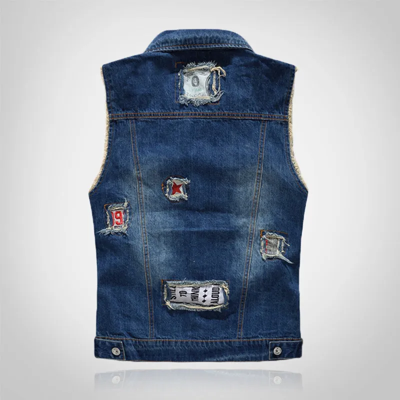 Retro Dark Blue Ripped Denim Vest