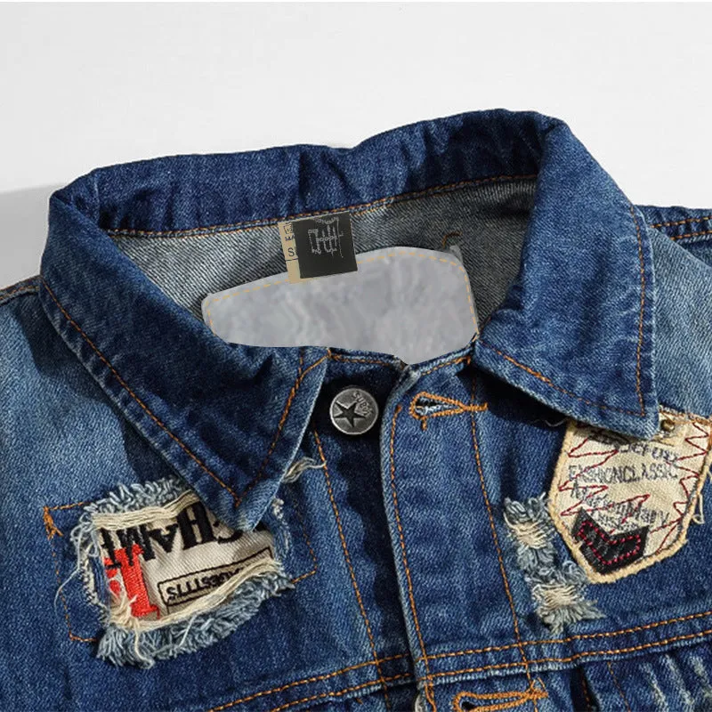 Retro Dark Blue Ripped Denim Vest