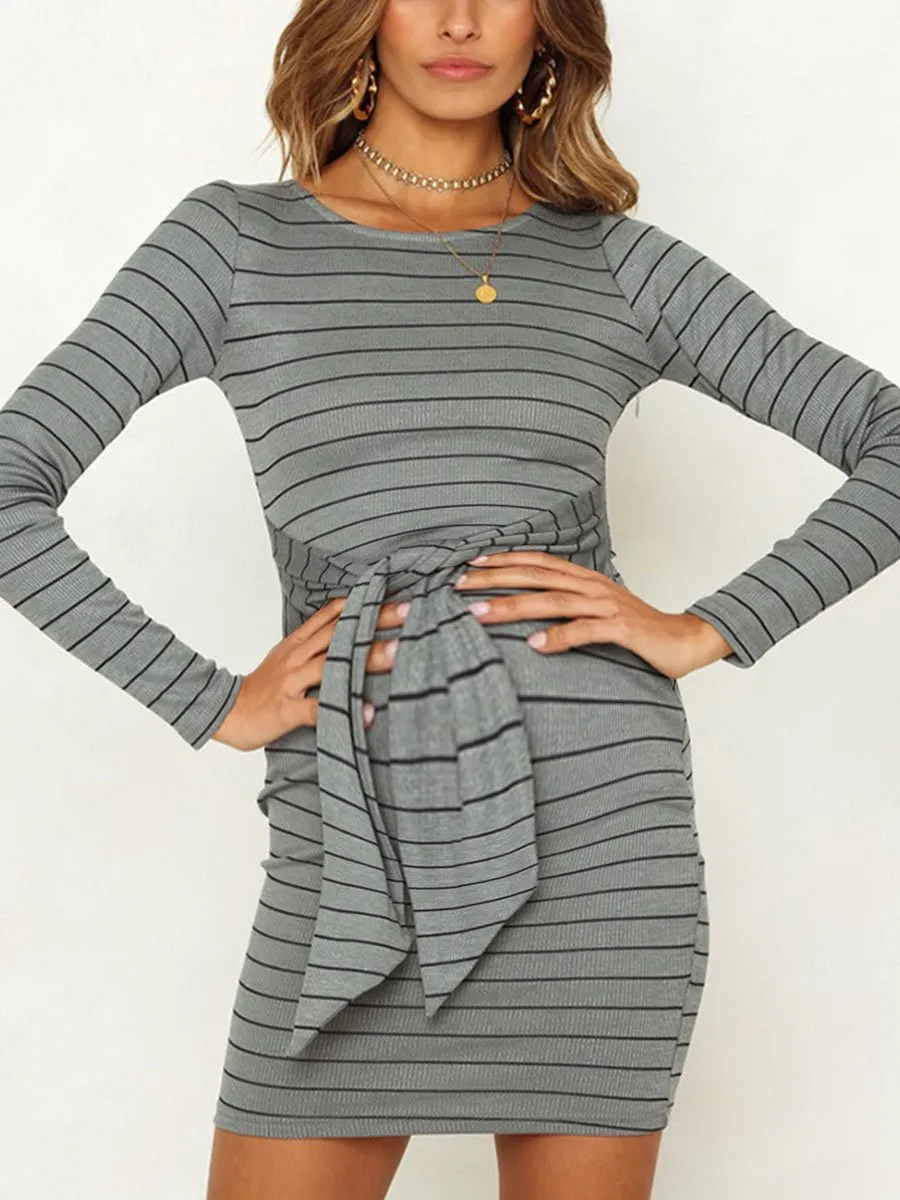 Round Neck Slim Fit Stripes Maternity Dress