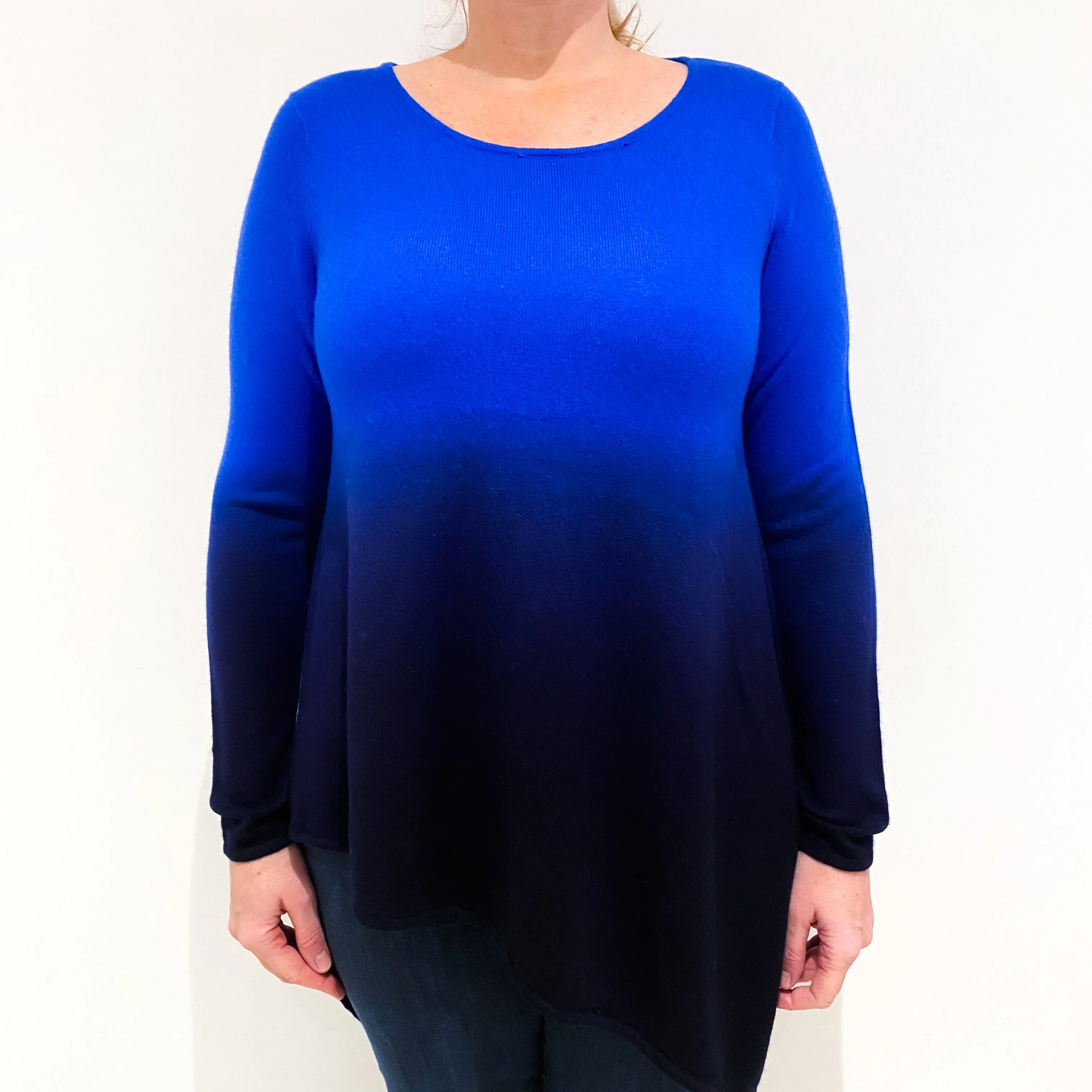 Royal Navy Blue Ombre Cashmere Crew Neck Jumper Large