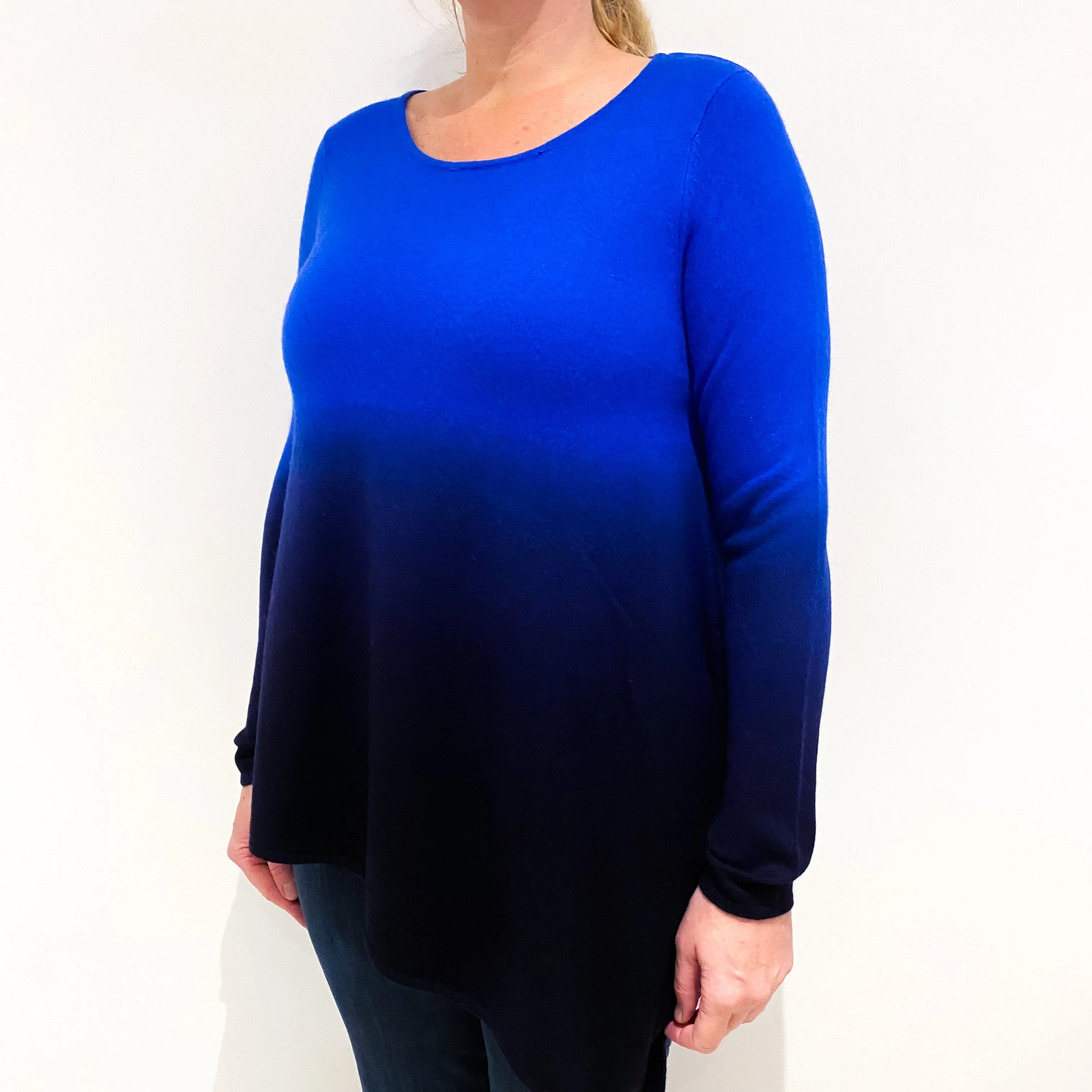 Royal Navy Blue Ombre Cashmere Crew Neck Jumper Large